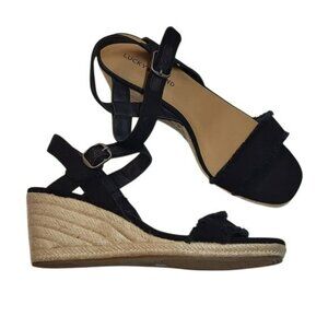 Lucky Brand Marceline Wedge Sandals Espadrilles Black Women's 10M 10